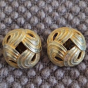 Gold and Silver Tone Lattice Earrings with Intricate Design